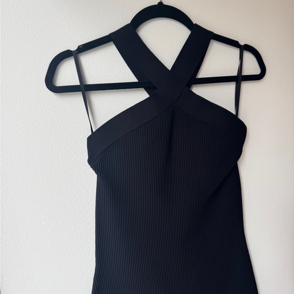Babaton Black Ribbed Cross Neck Cocktail Dress - Picture 5 of 8